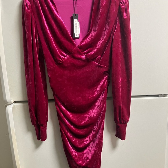 Steve Madden Fuchsia Long Sleeve Ruched Dress - Picture 3 of 7